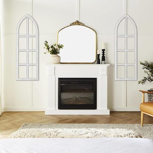 Farmhouse Arched Window Frame Wall Decor 12 X 36 Inch, Hanging Distressed White Wooden Cathedral Window Frames for Wall Decor, Rustic Window Pane for Home Decor Entryway Hallway Living Room in Kuwait