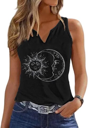 Women Vintage Floral Graphic V Neck Tank Tops Boho Cottagecore Wildflowers Cami Summer Sleeveless Shirt in Kuwait