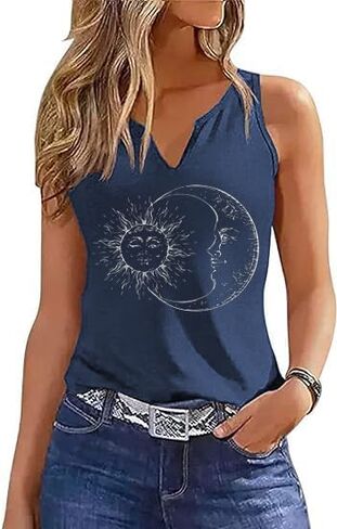 Women Vintage Floral Graphic V Neck Tank Tops Boho Cottagecore Wildflowers Cami Summer Sleeveless Shirt in Kuwait