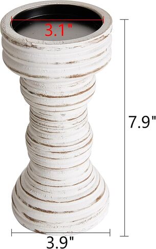 SOFE Antique White Wooden Candlestick Holders, Shabby Chic Decor, Farmhouse Tall Candle Holder Pillar for Rustic Table Centerpiece, Handcrafted Candle Stand Pedestal for Fireplace Mantel in Saudi Arabia
