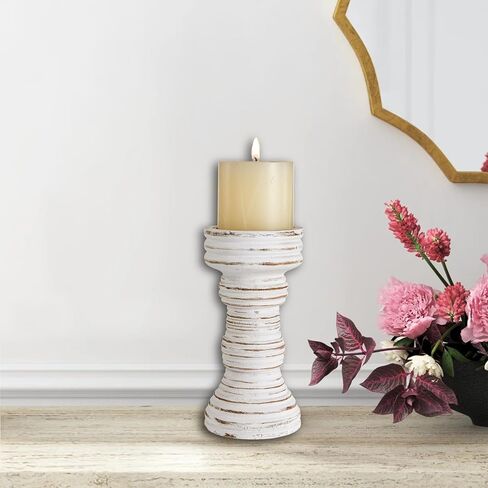 SOFE Antique White Wooden Candlestick Holders, Shabby Chic Decor, Farmhouse Tall Candle Holder Pillar for Rustic Table Centerpiece, Handcrafted Candle Stand Pedestal for Fireplace Mantel in Saudi Arabia