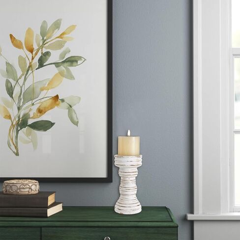 SOFE Antique White Wooden Candlestick Holders, Shabby Chic Decor, Farmhouse Tall Candle Holder Pillar for Rustic Table Centerpiece, Handcrafted Candle Stand Pedestal for Fireplace Mantel in Saudi Arabia