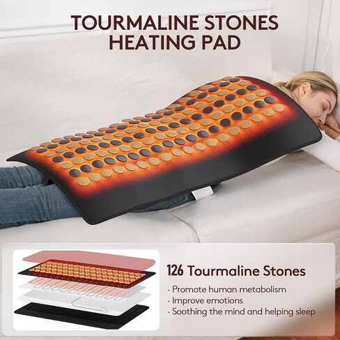 UTK Extra Large Heating Pad 21'' x 39'',Far Infrared Heat Therapy for Back Pain Relief with 126 Tourmaline Stones, Penetrate Heat into Muscle Layer, Up to 159°F,240 Mins,2H Auto-Off,Include Carry Bag in Kuwait