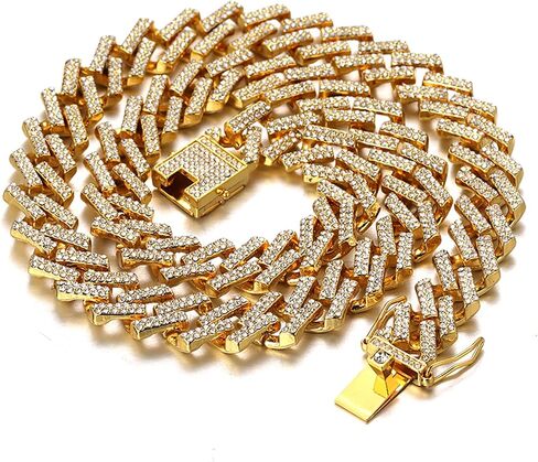 Halukakah Blue Dial Diamonds Gold Watch Iced Out, Men's 18k Real Gold/Platinum White Gold Plated Quartz Wristband 9.5", with Cuban Link Necklace Bracelet Set Options, Free Giftbox in Saudi Arabia