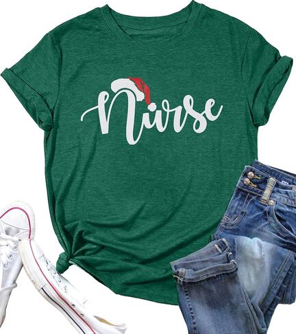 Christmas Shirts for Women Christmas Nurse Tshirt Nurse Letter Print Clothes Christmas Holiday Tops in Kuwait