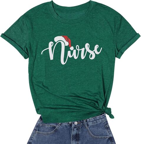 Christmas Shirts for Women Christmas Nurse Tshirt Nurse Letter Print Clothes Christmas Holiday Tops in Kuwait