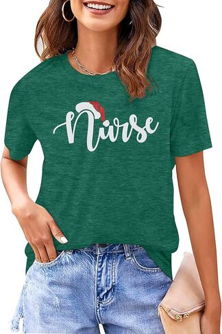 Christmas Shirts for Women Christmas Nurse Tshirt Nurse Letter Print Clothes Christmas Holiday Tops in Kuwait