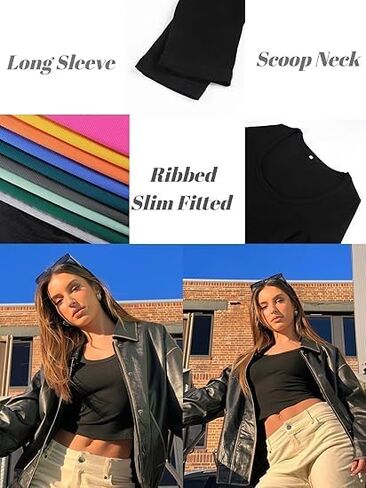 Zeagoo Women's Long Sleeve Ribbed Slim Fitted Shirts Square Neck Casual Basic Y2K Crop Tops in Saudi Arabia