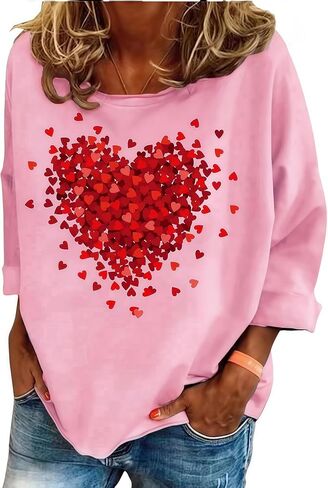 Valentine's Day Shirts for Women Funny Love Heart Graphic Valentines Shirt Casual Valentines Long Sleeve Pullover Top in Kuwait