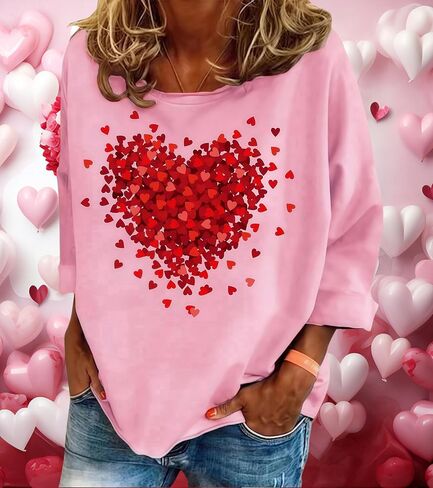 Valentine's Day Shirts for Women Funny Love Heart Graphic Valentines Shirt Casual Valentines Long Sleeve Pullover Top in Kuwait