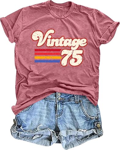 Vintage 1975 Tshirt for Women: 50th Birthday Gift Shirt Retro Birthday Party Short Sleeve Tee Tops in Kuwait