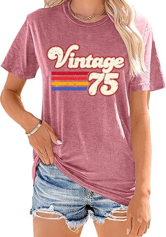 Vintage 1975 Tshirt for Women: 50th Birthday Gift Shirt Retro Birthday Party Short Sleeve Tee Tops in Kuwait