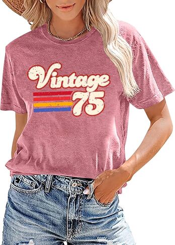 Vintage 1975 Tshirt for Women: 50th Birthday Gift Shirt Retro Birthday Party Short Sleeve Tee Tops in Kuwait