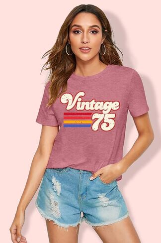 Vintage 1975 Tshirt for Women: 50th Birthday Gift Shirt Retro Birthday Party Short Sleeve Tee Tops in Kuwait
