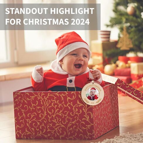 2024 Baby’s First Christmas Wooden Picture Frame Ornament, Newborn Milestone Keepsake Photo, Holiday Christmas Gift For New and Expecting Parents, Baby Christmas Decoration Gifts for Xmas Tree, Thanksgiving Gifts (Round) in Saudi Arabia