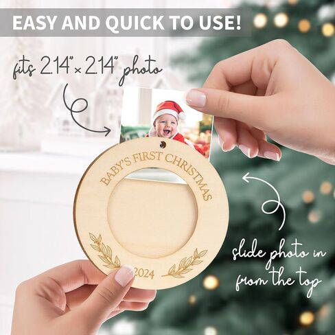 2024 Baby’s First Christmas Wooden Picture Frame Ornament, Newborn Milestone Keepsake Photo, Holiday Christmas Gift For New and Expecting Parents, Baby Christmas Decoration Gifts for Xmas Tree, Thanksgiving Gifts (Round) in Saudi Arabia
