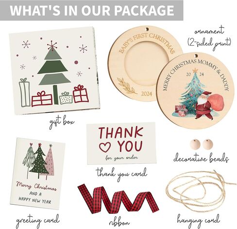 2024 Baby’s First Christmas Wooden Picture Frame Ornament, Newborn Milestone Keepsake Photo, Holiday Christmas Gift For New and Expecting Parents, Baby Christmas Decoration Gifts for Xmas Tree, Thanksgiving Gifts (Round) in Saudi Arabia