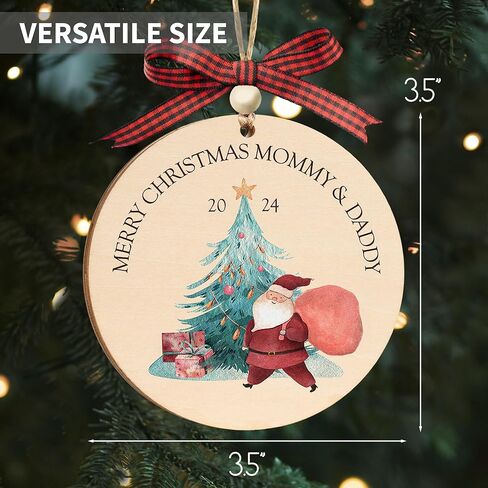 2024 Baby’s First Christmas Wooden Picture Frame Ornament, Newborn Milestone Keepsake Photo, Holiday Christmas Gift For New and Expecting Parents, Baby Christmas Decoration Gifts for Xmas Tree, Thanksgiving Gifts (Round) in Saudi Arabia