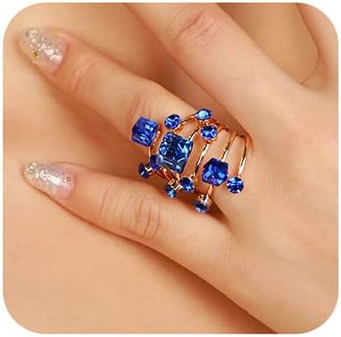 Xerling Cubic Red Crystal Statement Rhinestones Ring Layered Band Ring Bridal Ring for Wedding Prom Wrap Ring for Women Teens in Kuwait