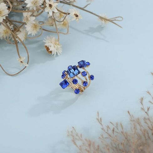 Xerling Cubic Red Crystal Statement Rhinestones Ring Layered Band Ring Bridal Ring for Wedding Prom Wrap Ring for Women Teens in Kuwait