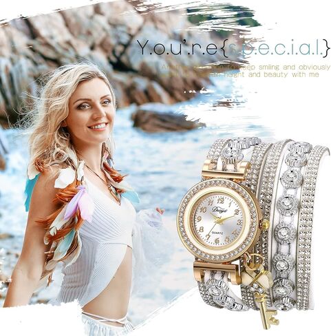 JewelryWe ساعات نسائية خمر بوهيميا متعدد الطبقات نسج التفاف ساعة يد جلدية التناظرية سوار كوارتز ، لعيد الميلاد in Kuwait