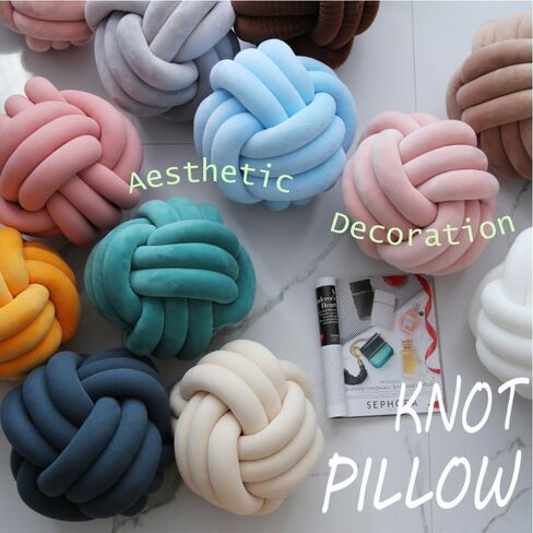 Knot Pillow Ball, Soft Throw Pillow, Hand Made Decor, Round Plush Pillow, Sofa Cuddle Ball, Cute Couch Knotted Pillows, Suitable Living Room Decoration, (11x11, Navy) in Saudi Arabia