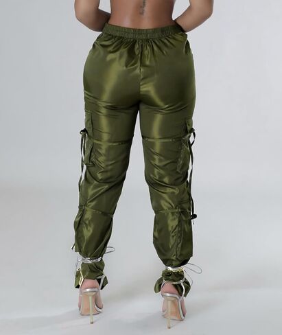 xxxiticat Women's Zipper Front Cargo Pants Mid Rise Drawstring Lace Up Bandage Criss Cross Cutout Low V-Style Trousers in Kuwait