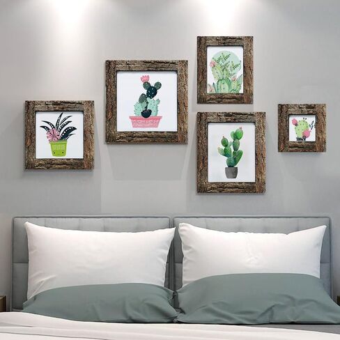 إطارات صور ريفية مقاس 8 × 10 من IKEREE مع لحاء حقيقي، مصنوعة من الخشب الطبيعي والزجاج الحقيقي، تعرض صورًا للطاولة أو التثبيت على الحائط. in Kuwait