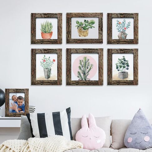 إطارات صور ريفية مقاس 8 × 10 من IKEREE مع لحاء حقيقي، مصنوعة من الخشب الطبيعي والزجاج الحقيقي، تعرض صورًا للطاولة أو التثبيت على الحائط. in Kuwait