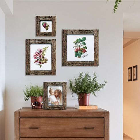 إطارات صور ريفية مقاس 8 × 10 من IKEREE مع لحاء حقيقي، مصنوعة من الخشب الطبيعي والزجاج الحقيقي، تعرض صورًا للطاولة أو التثبيت على الحائط. in Kuwait