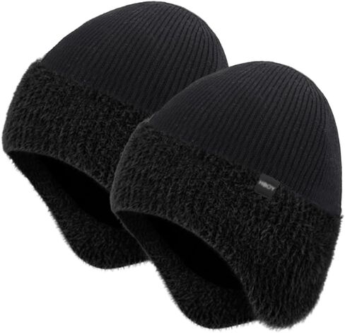 Winter Fleece Line Beanie with Earflap for Men Women, Outdoor Warm Thermal Knitted Hat Stocking Caps in Saudi Arabia
