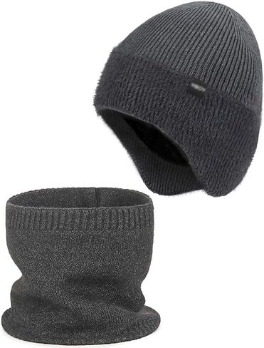 Winter Fleece Line Beanie with Earflap for Men Women, Outdoor Warm Thermal Knitted Hat Stocking Caps in Saudi Arabia