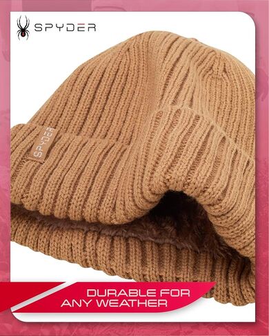 Spyder Women's Beanie - Cozy Plush Sherpa Lined Ribbed Cuff Winter Hat for Women with Embroidered and Woven Logo Patch in Saudi Arabia