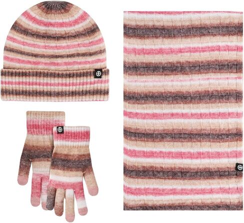 Wander Agio Womens Warm Winter Hat Scarf Glove Set for Women Knit Beanies Hats Scarves and Gloves Space-Dye Stripes 3-Sets in Saudi Arabia