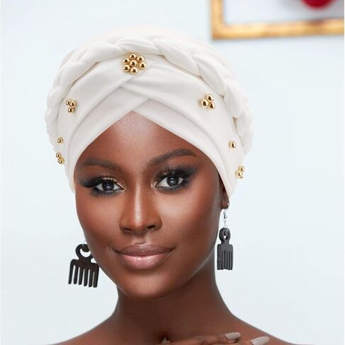 DRESHOW Turban Pre-Tied Twisted Braid Hair Cover Wrap Hat African Beanie Headwraps for Black Women Chemo Cancer Cap in Saudi Arabia