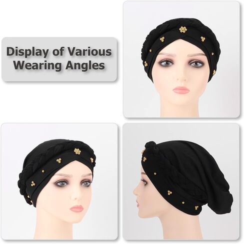 DRESHOW Turban Pre-Tied Twisted Braid Hair Cover Wrap Hat African Beanie Headwraps for Black Women Chemo Cancer Cap in Saudi Arabia