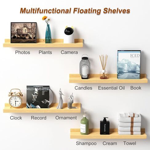 Floating Shelves for Wall, Wood Wall Shelves with Lip for Bedroom, Living Room, Kitchen, Office, 16 Inch Wall Mounted Storage Shelves for Room Decor Organizers Set of 4 (Walnut, 4Pack 16inch) in Kuwait