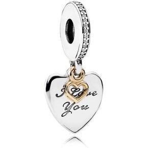 MiniJewelry I Love You Forever Heart Dangle Charm fits Pandora Moments Bracelets Sterling Silver Two-tone