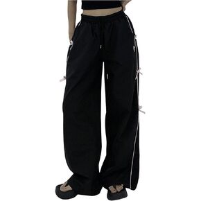 GORGLITTER Women's Bow Sweatpants Contrast Binding High Waisted Straight Leg Sweatpants