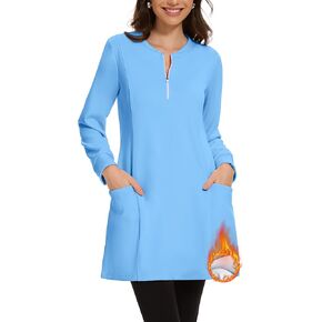 M MOTEEPI Women's Fleece Lined Sweatshirt Dress Warm Winter Dress Long Quarter Zip Pullover Winter Clothes with Pockets