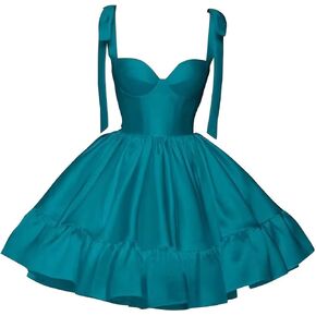 Teens Spaghetti Straps Satin Homecoming Dresses Short Ruffles Prom Dresses A-Line Mini Cocktail Dress LNL0726