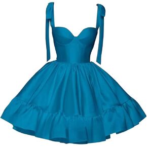 Teens Spaghetti Straps Satin Homecoming Dresses Short Ruffles Prom Dresses A-Line Mini Cocktail Dress LNL0726