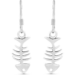 AeraVida Charming Funky Fishbone Skeleton .925 Sterling Silver Dangle Earrings | Casual Sterling Silver Dangle Earring for Women | Jewelry Gift