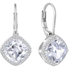 Square Princess Cut Dangle Drop Earrings 925 Sterling Silver Halo Solitaire Leverback Earrings Birthstone Jewelry for Women