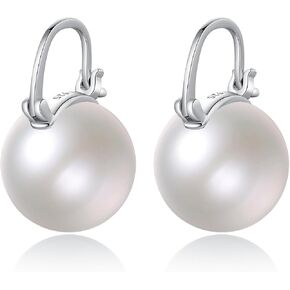 Pearl Drop Earrings Dangle 925 Sterling Silver Pearl Earrings for Women 12mm Big Pearl Hoop Earrings for Mother