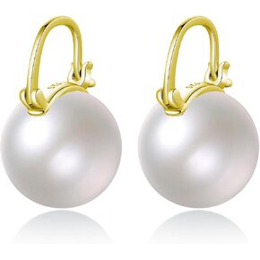 Pearl Drop Earrings Dangle 925 Sterling Silver Pearl Earrings for Women 12mm Big Pearl Hoop Earrings for Mother