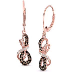 Brandy Diamondorables 18K Rose Gold Silver Chocolate Brown Infinity Ribbon Leverback Earrings 1.00 Ctw.