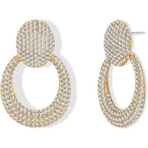Gold Statement Earrings For Women Rhinestone Heart Geometric Drop Dangle Earrings