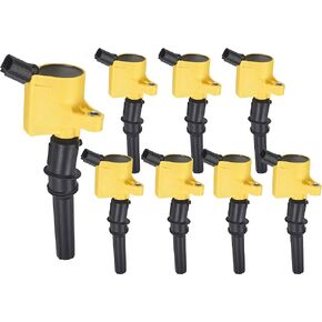 ENA Yellow Set of 8 Ignition Coil Pack Compatible with Lincoln Mercury Ford Mustang Crown Victoria E150 E250 Expedition Explorer F150 F250 F350 F450 F550 Navigator 4.6L 5.4L V8 Replacement for DG508