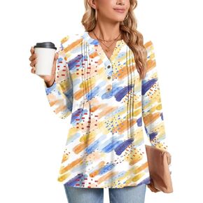 Bestbee Women's Long Sleeve Button-Down Shirts Henley Neck Tunic Tops 2025 Spring Casual T-Shirts Dressy Blouses